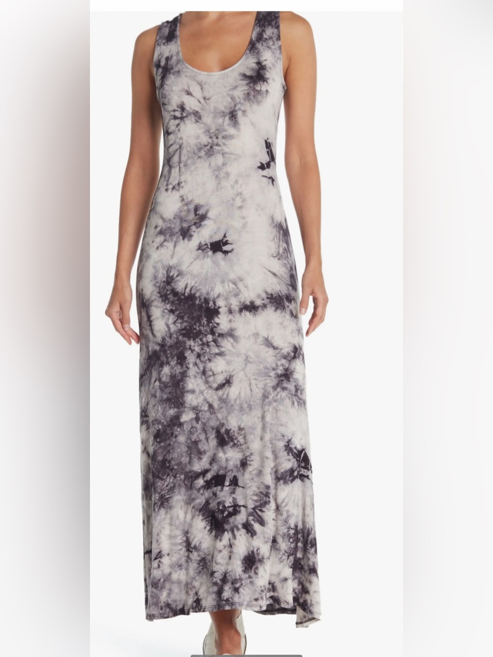 Sleeveless Tie-Dye Tank Maxi Dress in Black and White Size XS